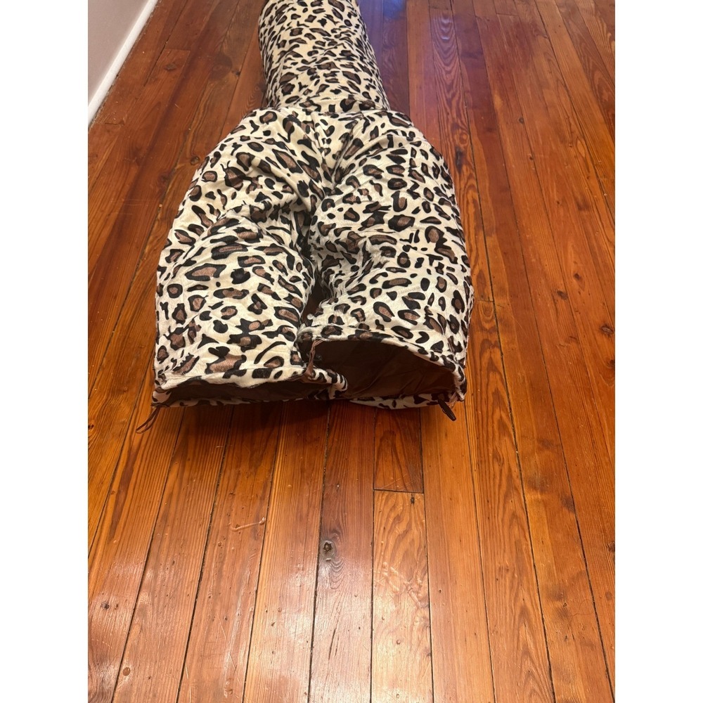 Leopard Print 3-Way Cat Tunnel Collapsible Pet Play Tube with Hanging Toy - Picture 5 of 11